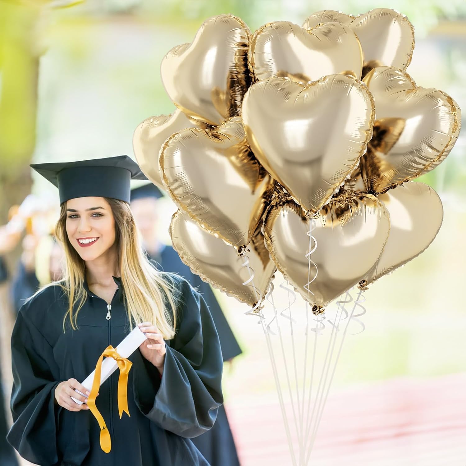 TAOYE Pastel Gold Heart Balloons – 10 Pcs, 18-inch Light Yellow Foil Heart Mylar Balloons
