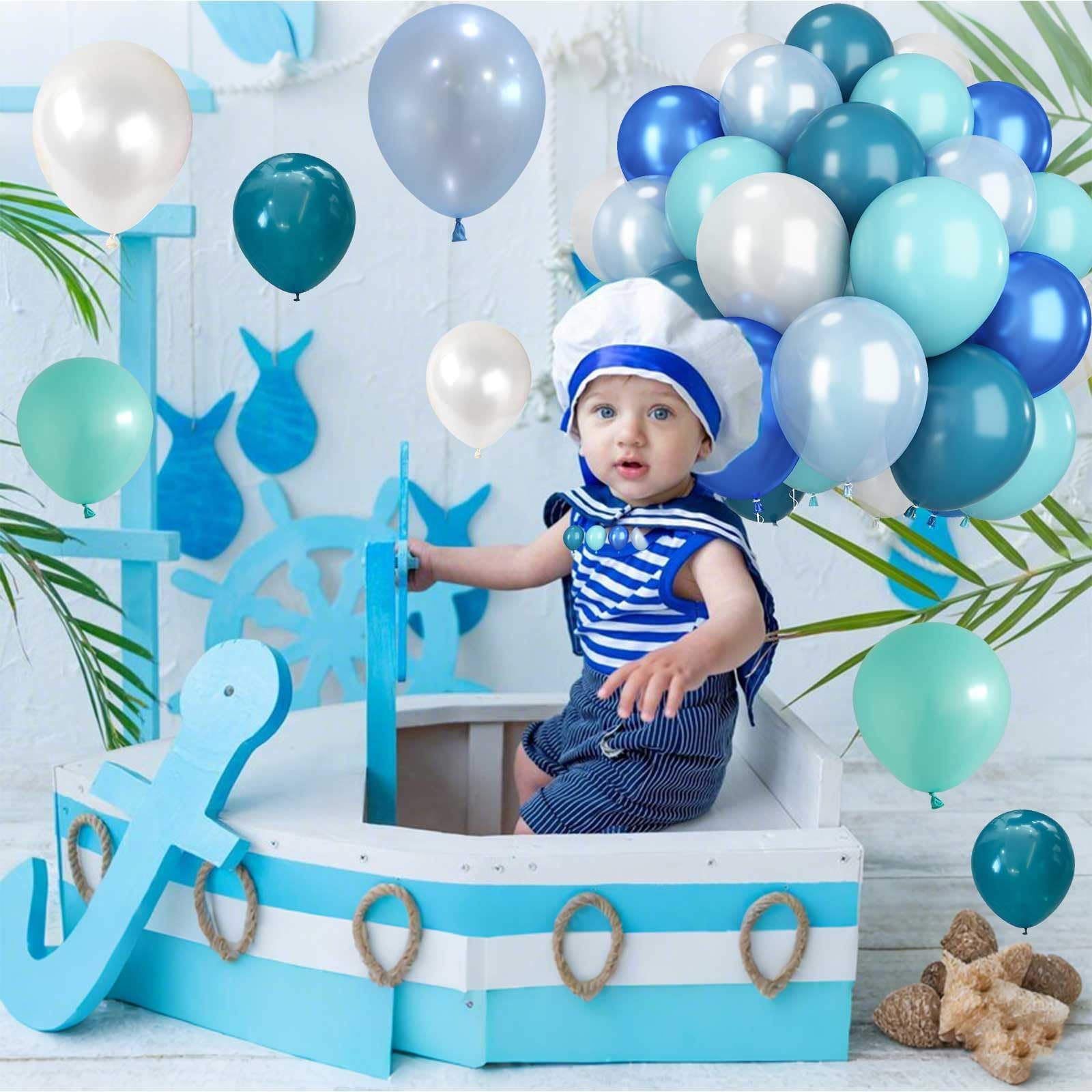 TAOYE Teal Blue & White 12in Balloons – Under the Sea Ocean Party Decor