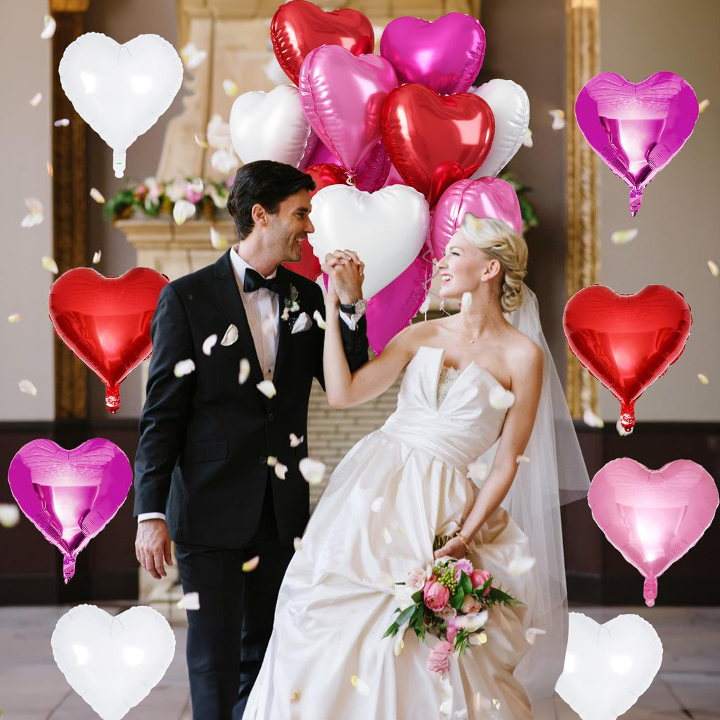 TAOYE Red Pink Heart Balloons, 18 Inch – 12 Pack Mylar Heart Foil Balloons for Birthday, Wedding, Valentine