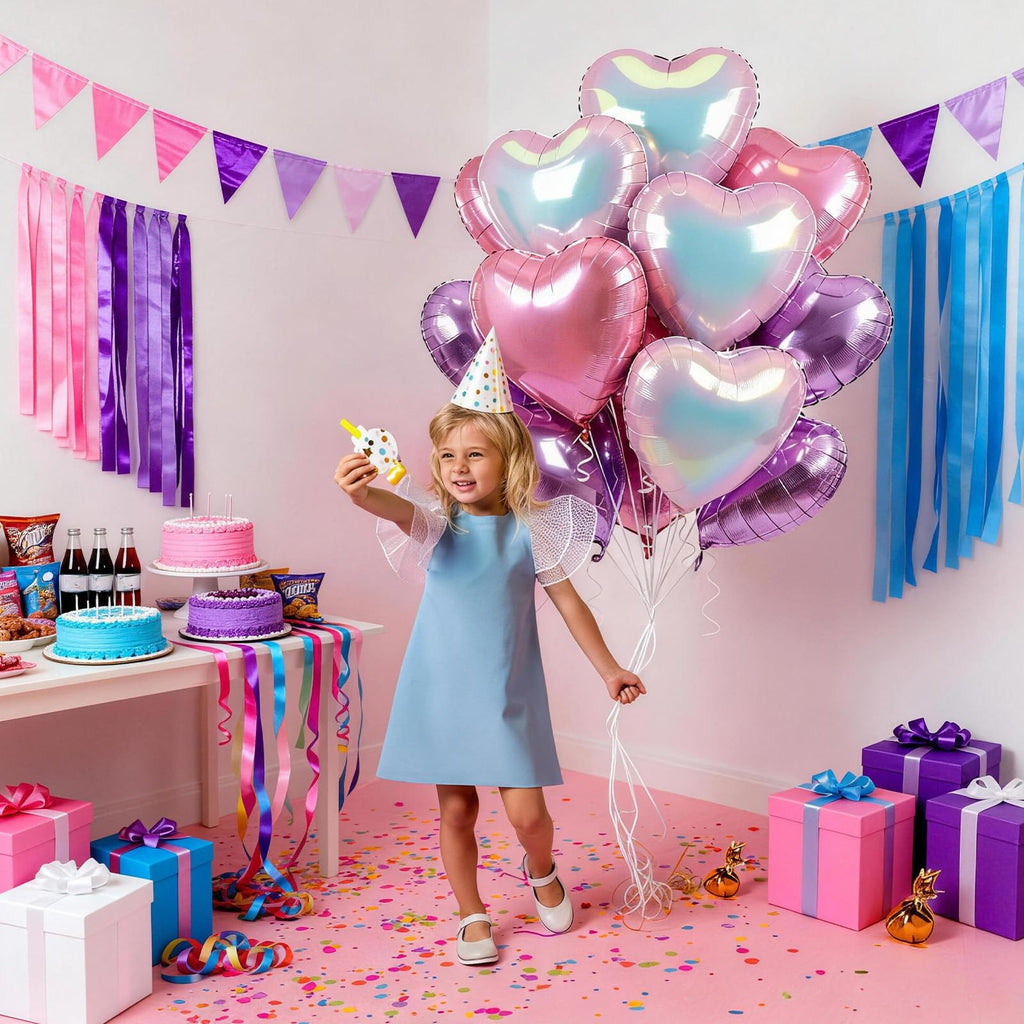 TAOYE Pink Purple Iridescent Heart Balloons – 12-Piece Pastel Foil Hearts for Party Decor