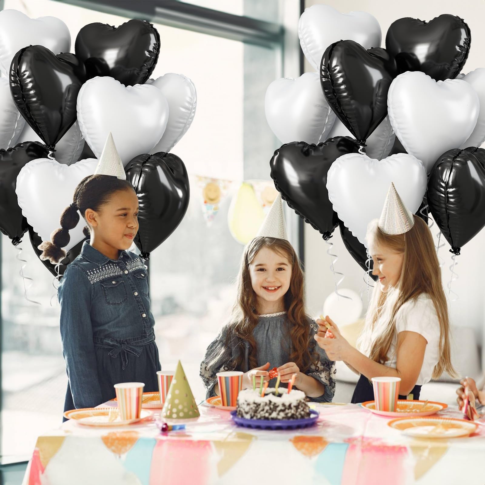 TAOYE Black White Heart Balloons – 18-Inch Matte Foil Heart Set for Party Decor