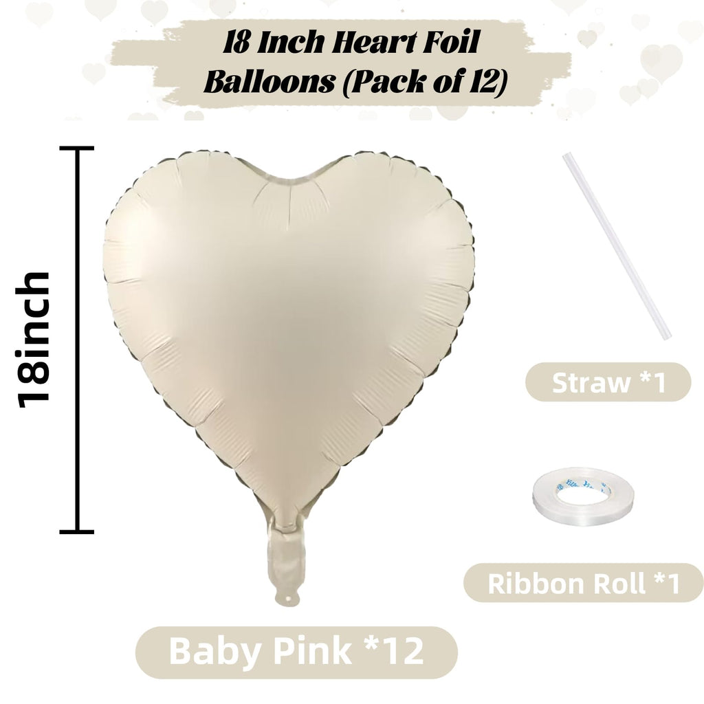 TAOYE Cream Heart Balloons – 18in Beige Heart Foil Balloons, 12 Pack for Boho Weddings & Celebrations