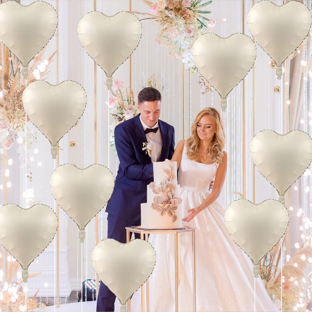 TAOYE Cream Heart Balloons – 18in Beige Heart Foil Balloons, 12 Pack for Boho Weddings & Celebrations