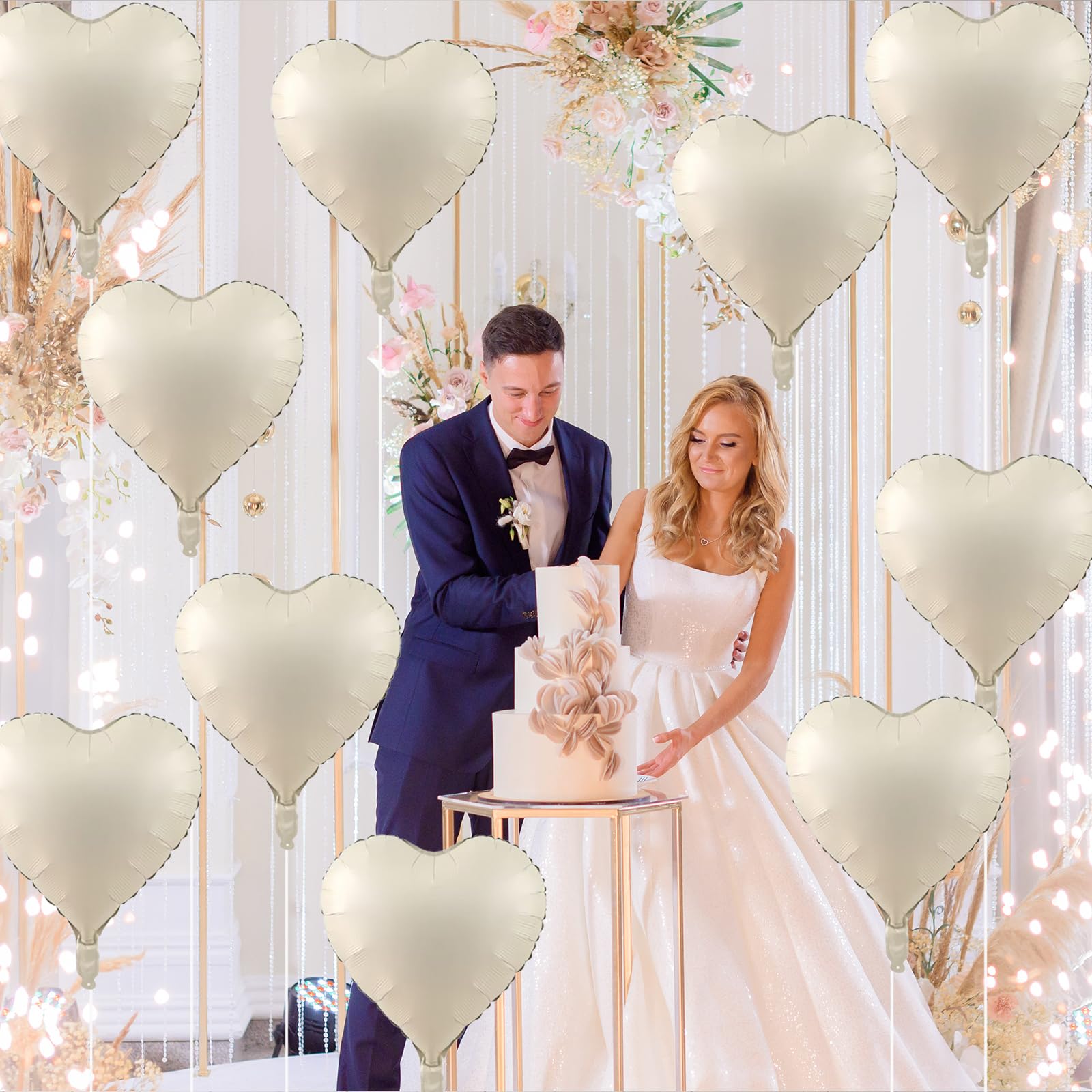 TAOYE Cream Heart Balloons – 18in Beige Heart Foil Balloons, 12 Pack for Boho Weddings & Celebrations