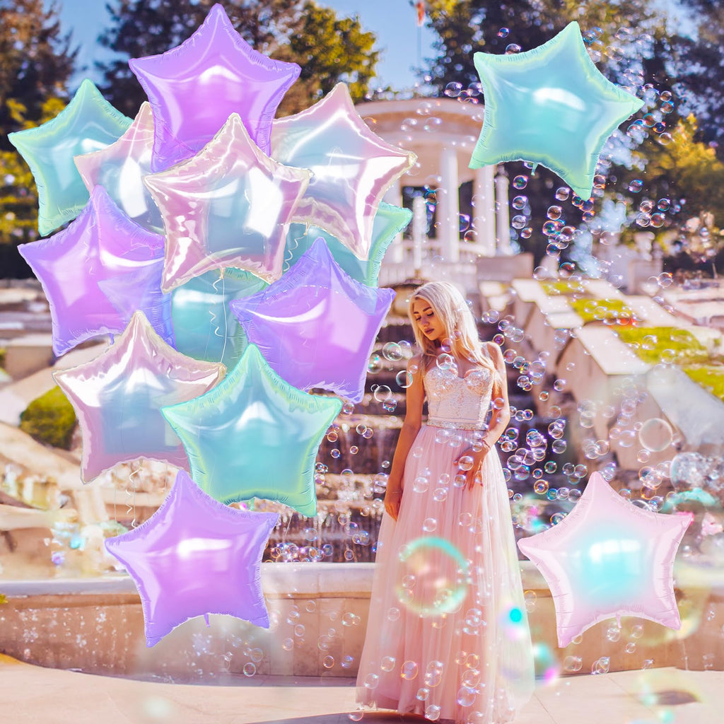 TAOYE Iridescent Star Balloons 18in – 9-Piece Gradient Pink Purple Green