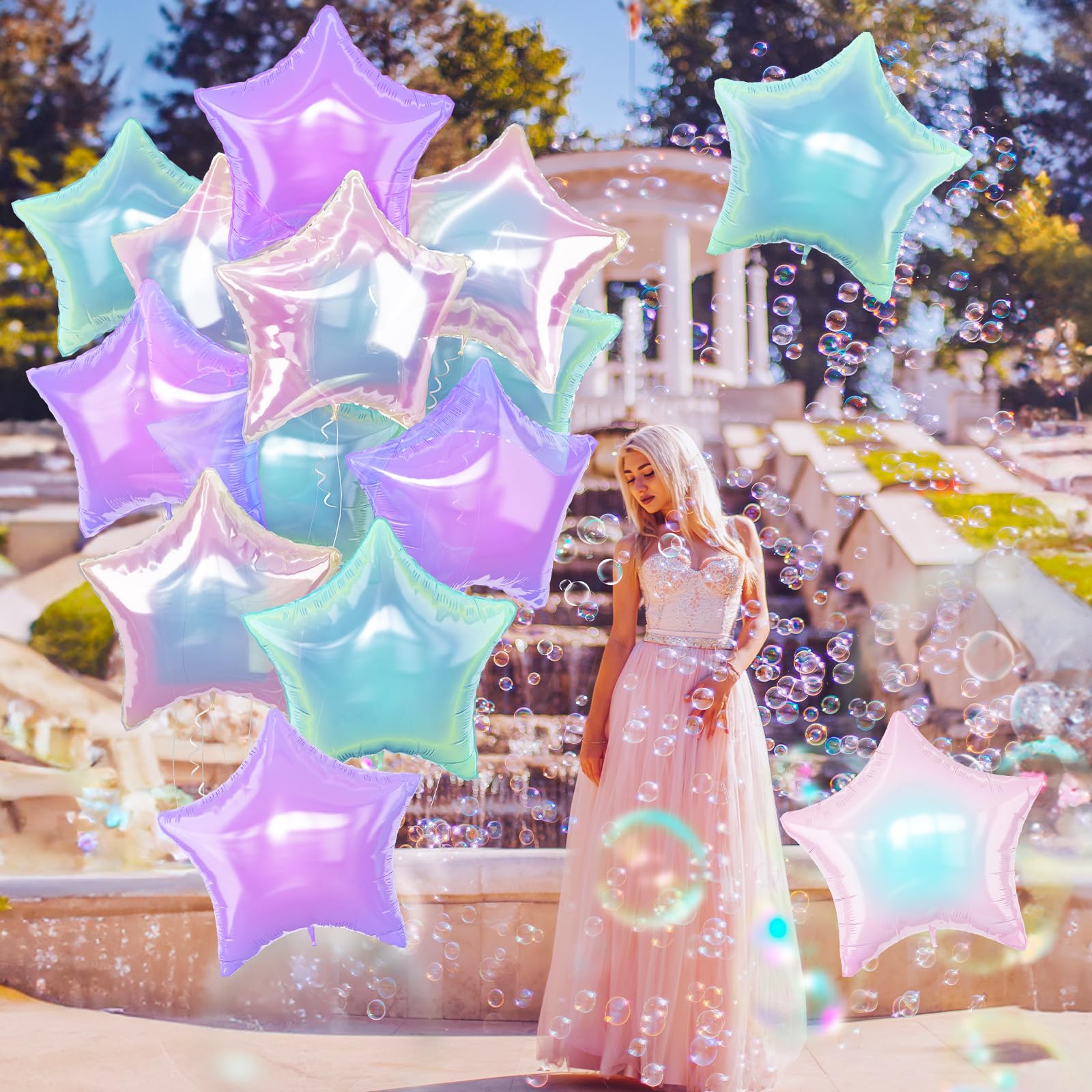 TAOYE Iridescent Star Balloons 18in – 9-Piece Gradient Pink Purple Green