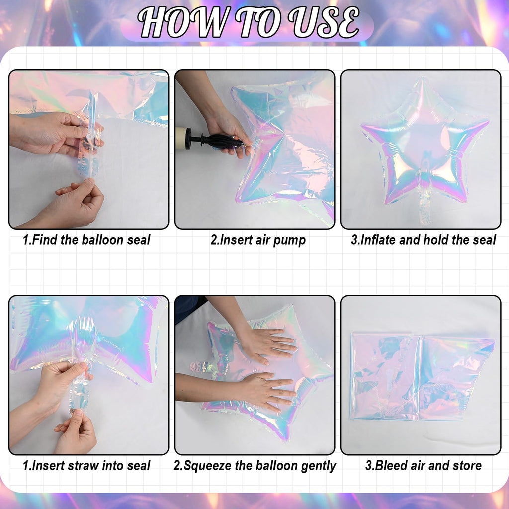 TAOYE Iridescent Star Balloons 18in – 9pc Gradient Crystal Foil Stars for Party Decor