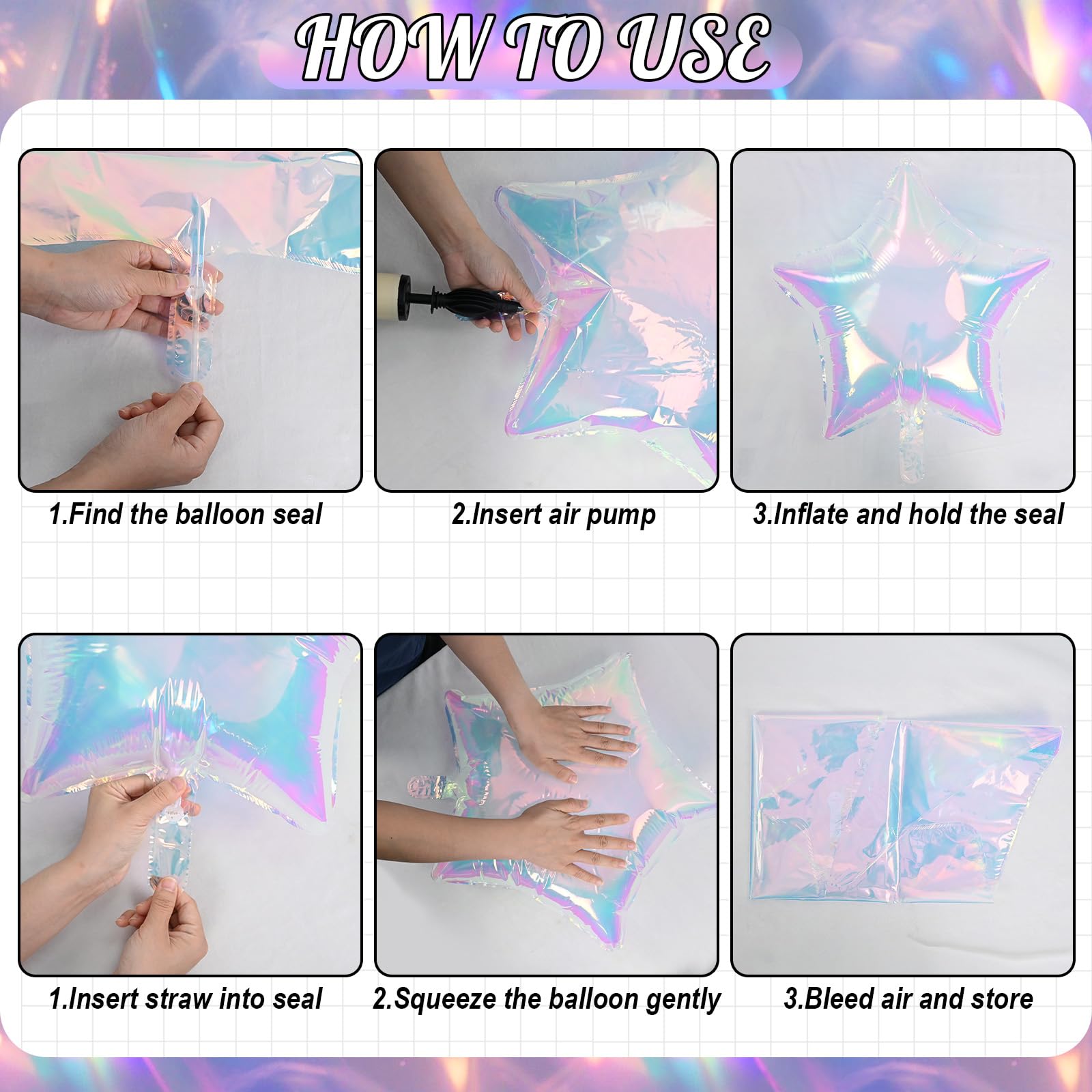 TAOYE Iridescent Star Balloons 18in – 9pc Gradient Crystal Foil Stars for Party Decor
