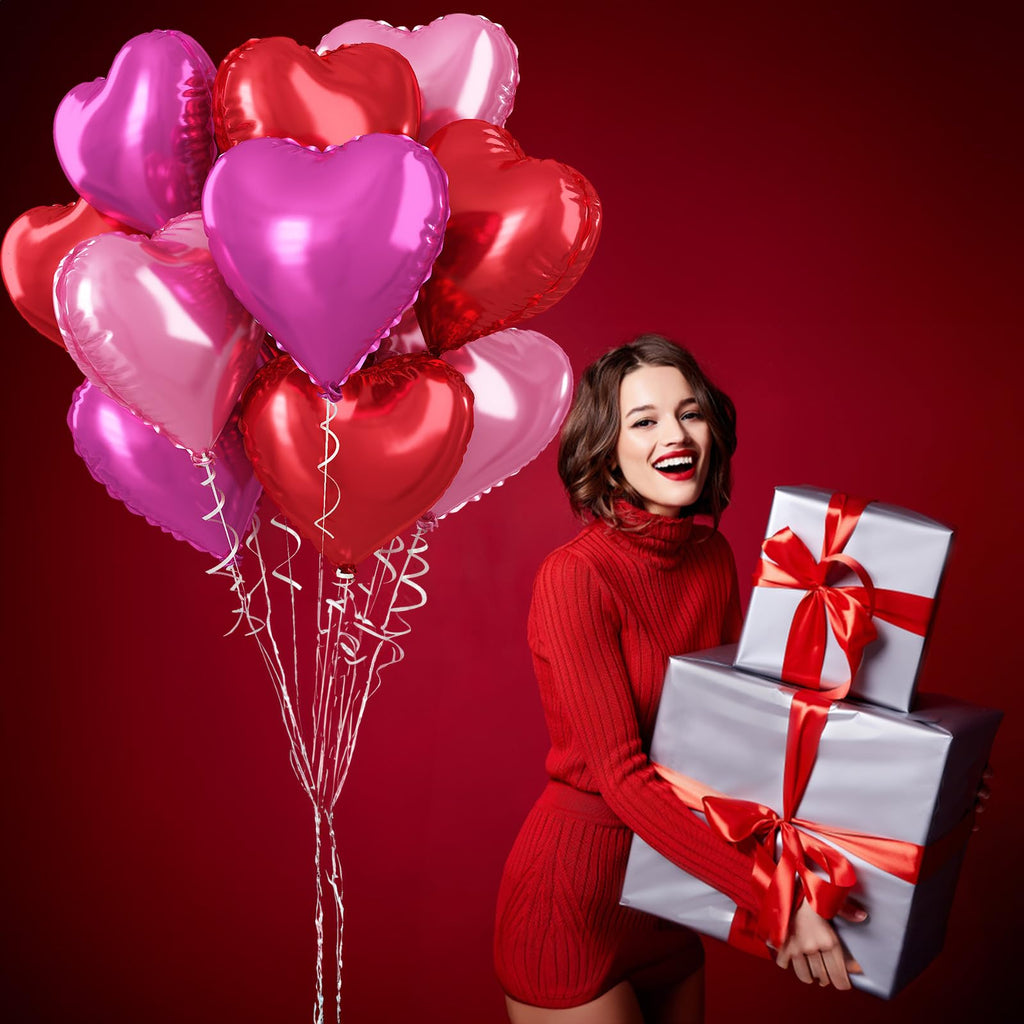 TAOYE Hot Pink Foil Heart Balloons – 12pc 18" Mylar Hearts for Birthdays, Weddings & Valentine Decor