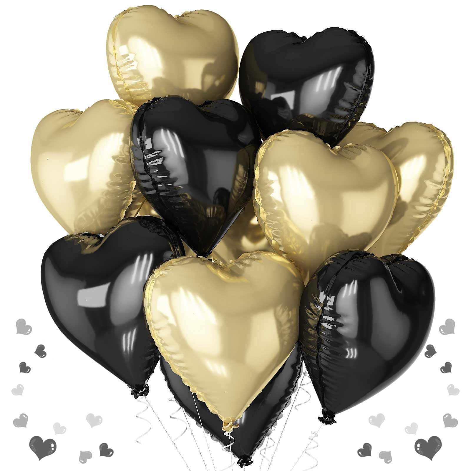 TAOYE Black Gold Foil Heart Balloons – 18 Inch, 10 Pcs (Light Gold & Black Hearts)