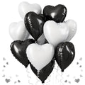 TAOYE Black White Heart Balloons – 18-Inch Matte Foil Heart Set for Party Decor