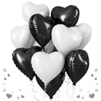 TAOYE Black White Heart Balloons – 18-Inch Matte Foil Heart Set for Party Decor