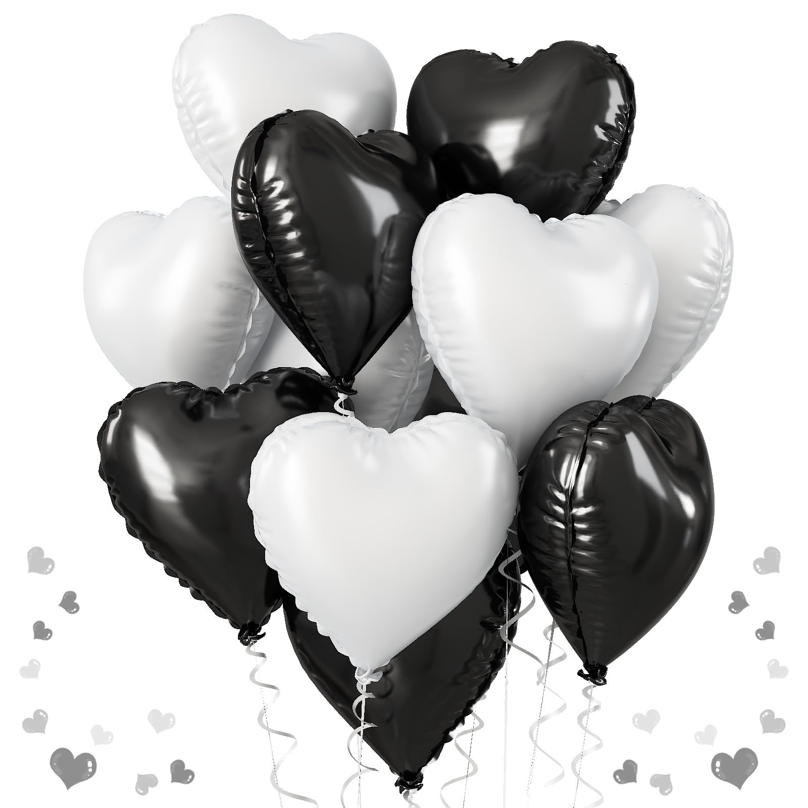 TAOYE Black White Heart Balloons – 18-Inch Matte Foil Heart Set for Party Decor