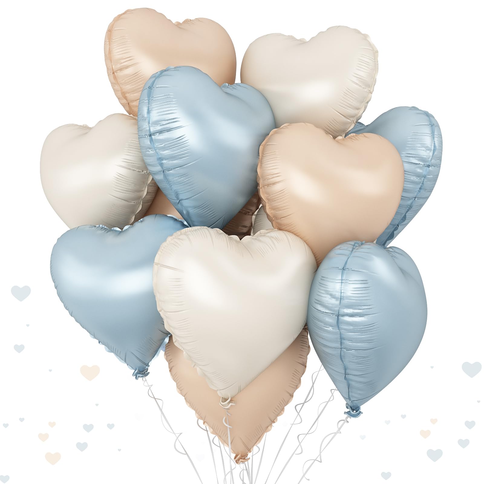 TAOYE Blue Cream Heart Foil Balloons – 12Pcs 18in Hearts in Blue, Cream, Apricot & White for Boho Birthdays, Baby Showers & Weddings