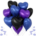 TAOYE 12-Pack 18-Inch Blue Purple Black Heart Foil Balloons - Party Decorations