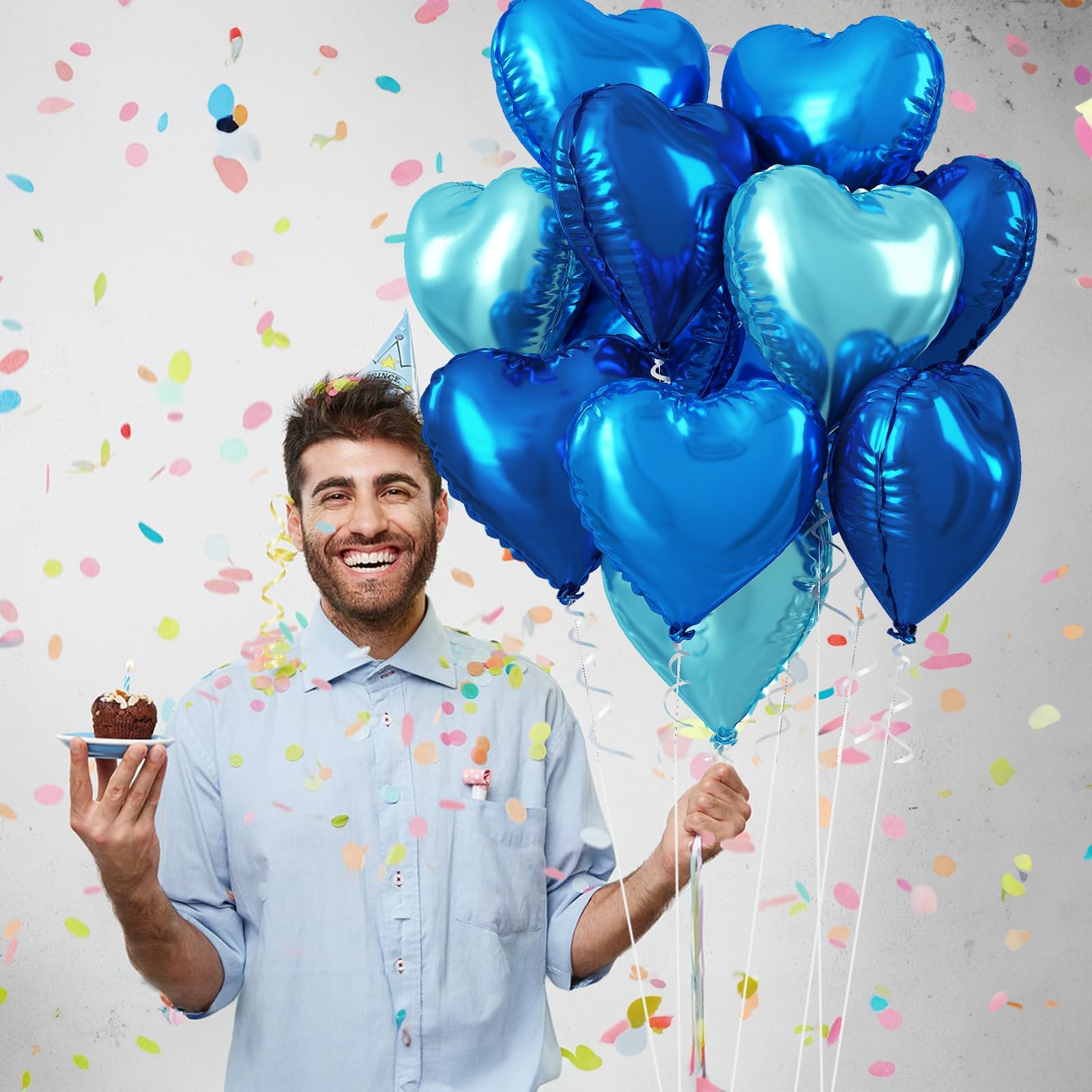 TAOYE Blue Heart Foil Balloons – 18 Inch Mixed Blue Hearts for Celebrations
