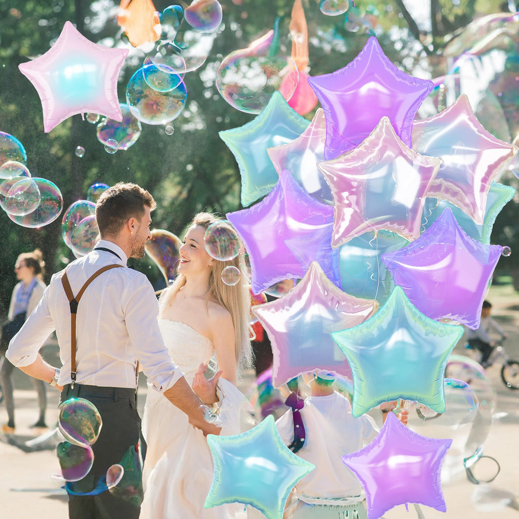 TAOYE Iridescent Star Balloons 18in – 9-Piece Gradient Pink Purple Green