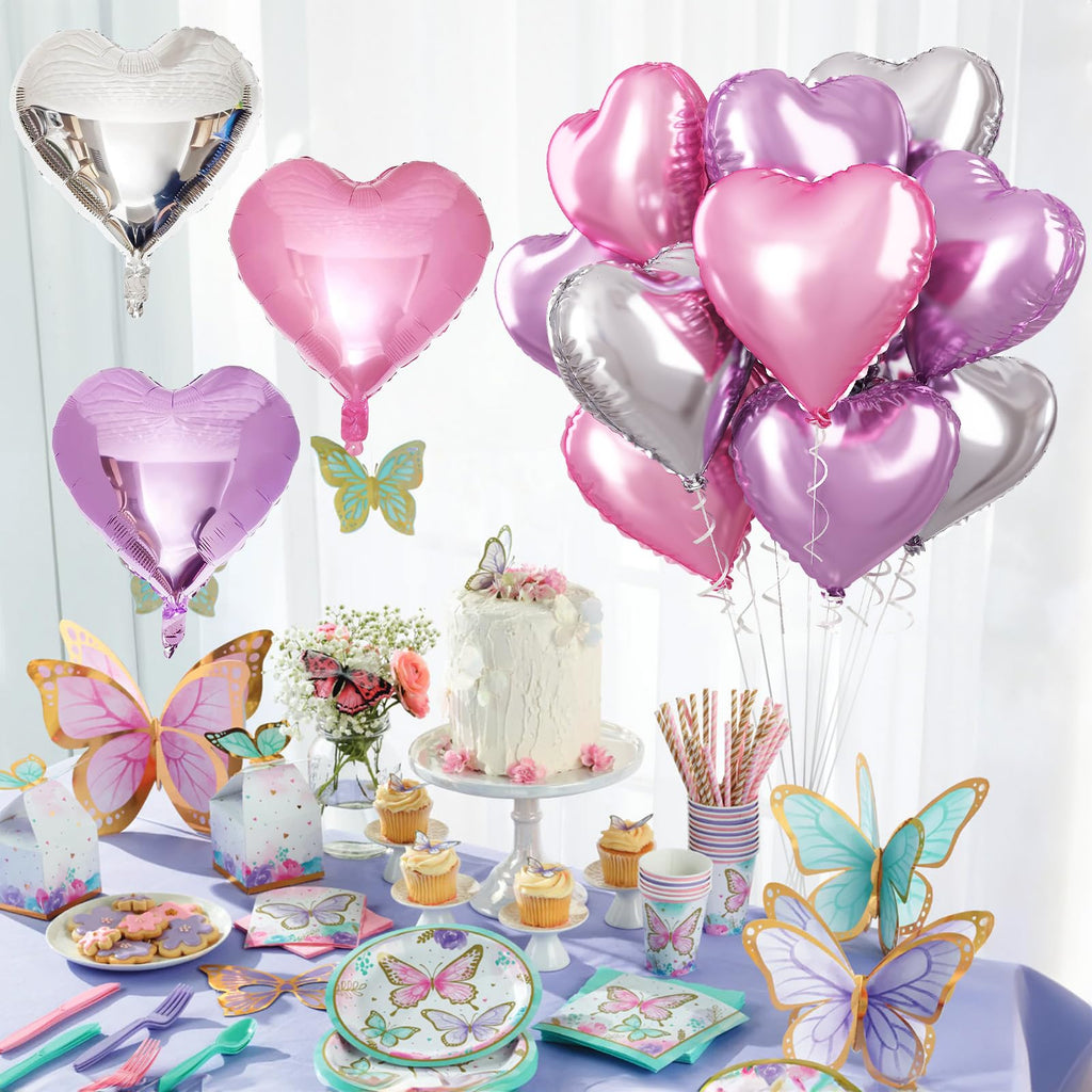 TAOYE Pink Purple Heart Foil Balloons 18in - 12ct for Birthday, Wedding, Valentines