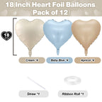 TAOYE Blue Cream Heart Foil Balloons – 12Pcs 18in Hearts in Blue, Cream, Apricot & White for Boho Birthdays, Baby Showers & Weddings