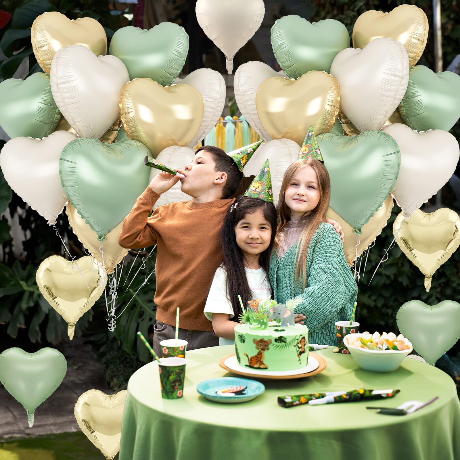 TAOYE Sage Green Gold Heart Balloons - 12 Pack, 18in Heart Foil Decor
