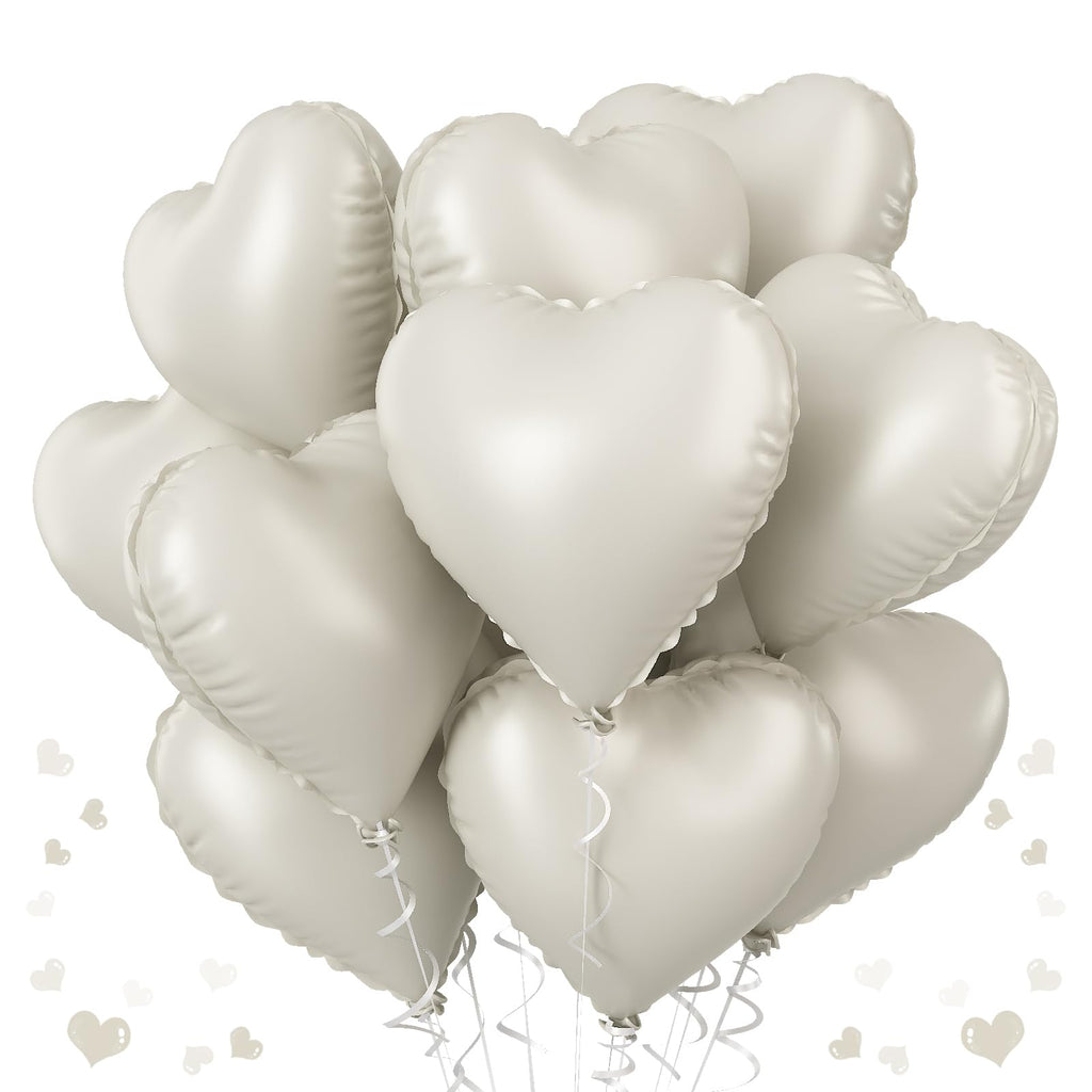 TAOYE Cream Heart Balloons – 18in Beige Heart Foil Balloons, 12 Pack for Boho Weddings & Celebrations
