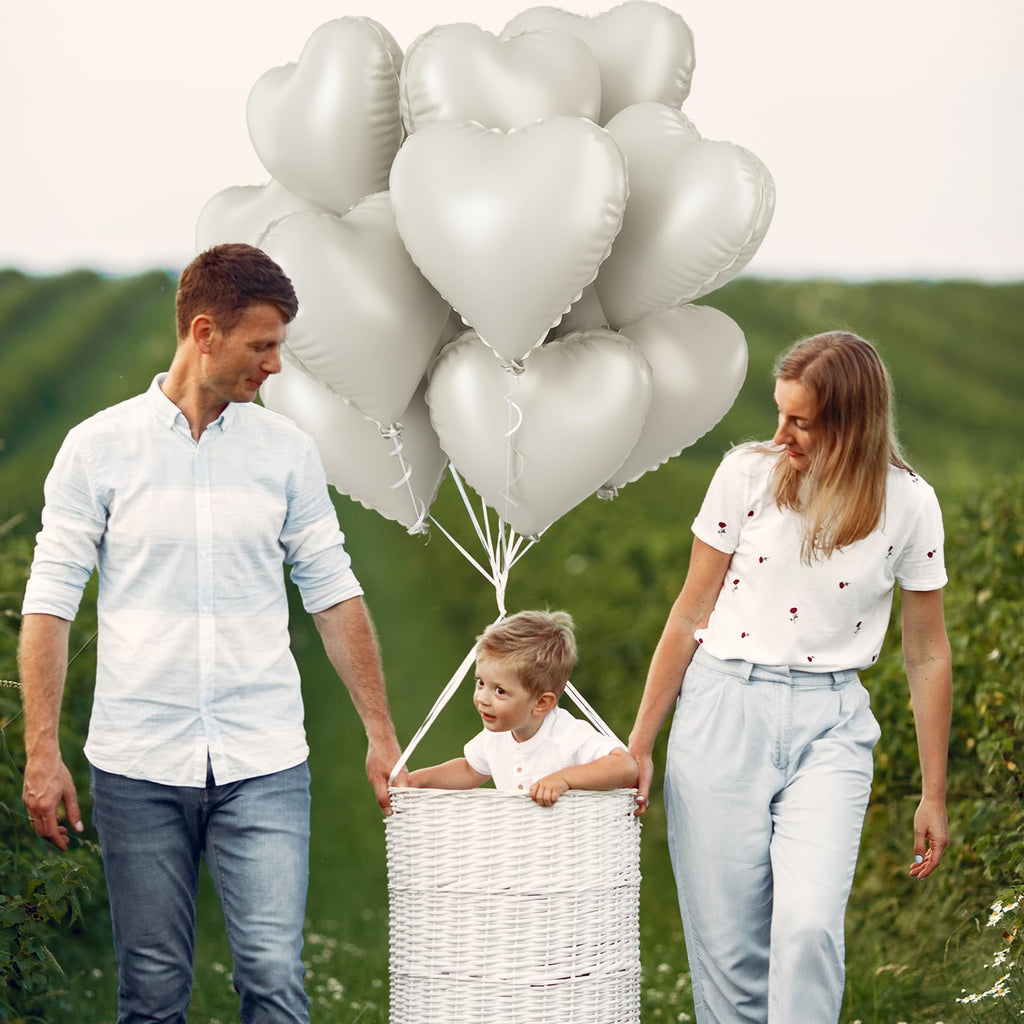 TAOYE Cream Heart Balloons – 18in Beige Heart Foil Balloons, 12 Pack for Boho Weddings & Celebrations