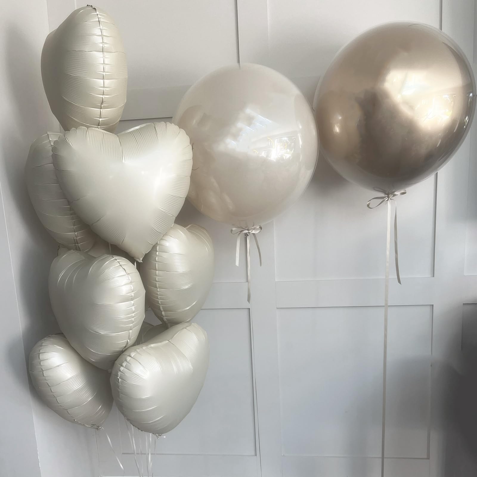 TAOYE Cream Heart Balloons – 18in Beige Heart Foil Balloons, 12 Pack for Boho Weddings & Celebrations