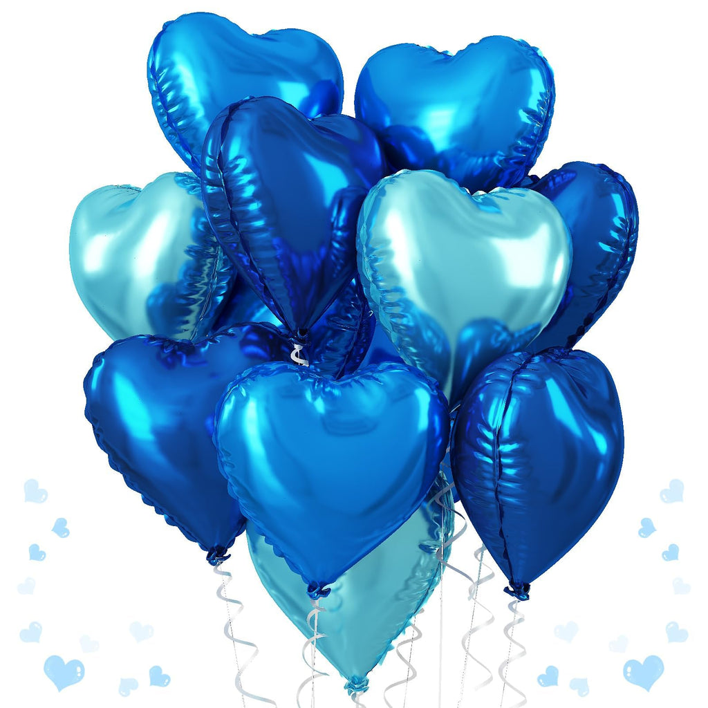 TAOYE Blue Heart Foil Balloons – 18 Inch Mixed Blue Hearts for Celebrations