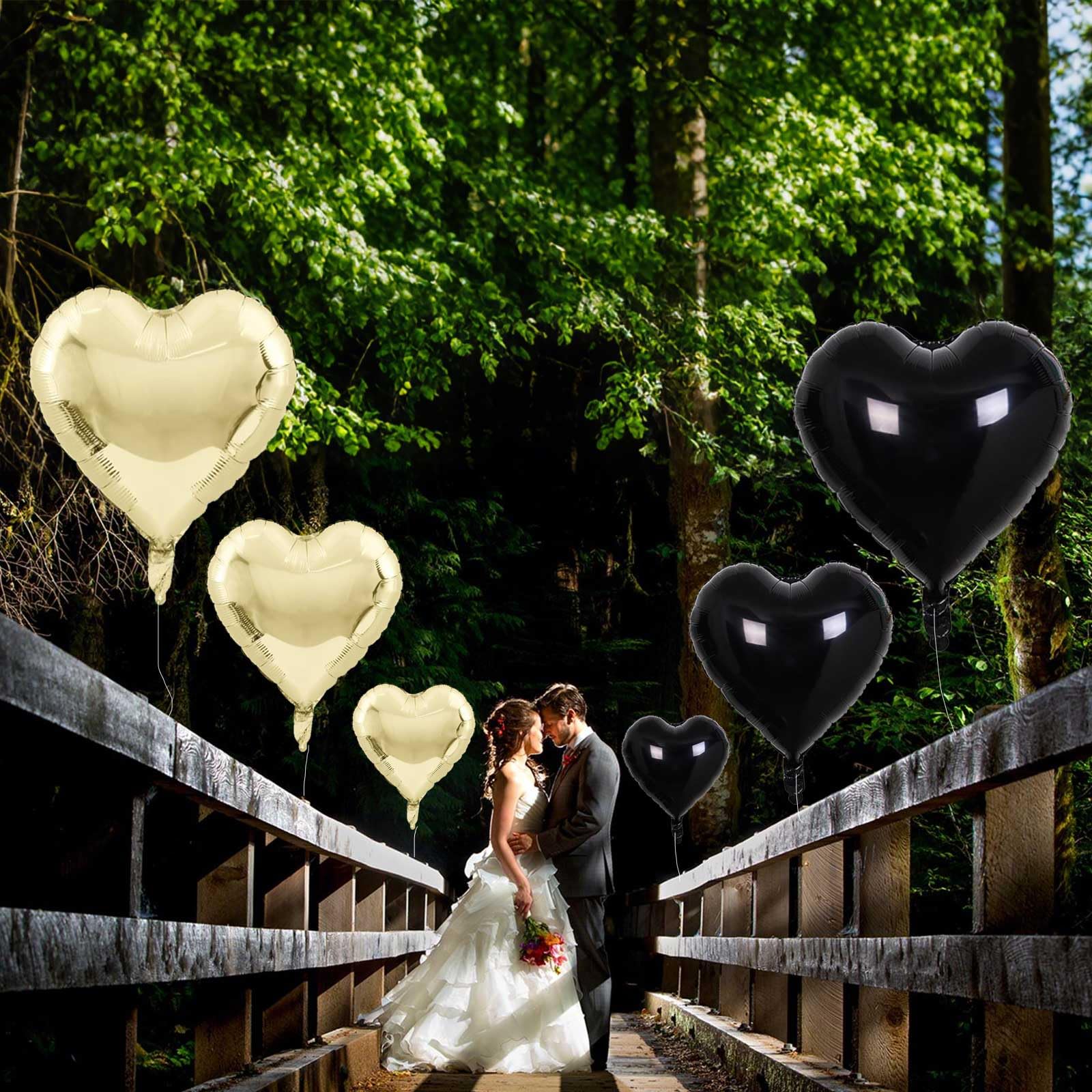 TAOYE Black Gold Foil Heart Balloons – 18 Inch, 10 Pcs (Light Gold & Black Hearts)