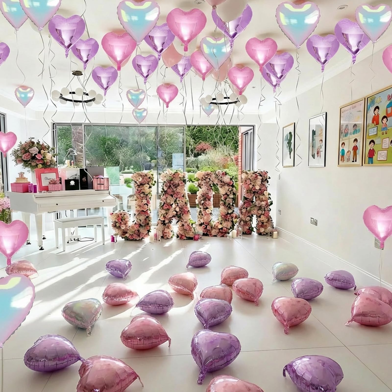 TAOYE Pink Purple Iridescent Heart Balloons – 12-Piece Pastel Foil Hearts for Party Decor