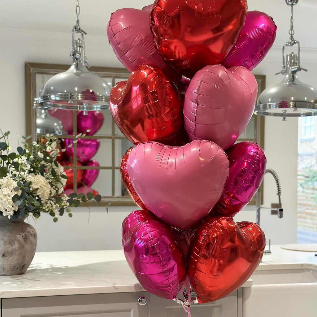 TAOYE Hot Pink Foil Heart Balloons – 12pc 18" Mylar Hearts for Birthdays, Weddings & Valentine Decor