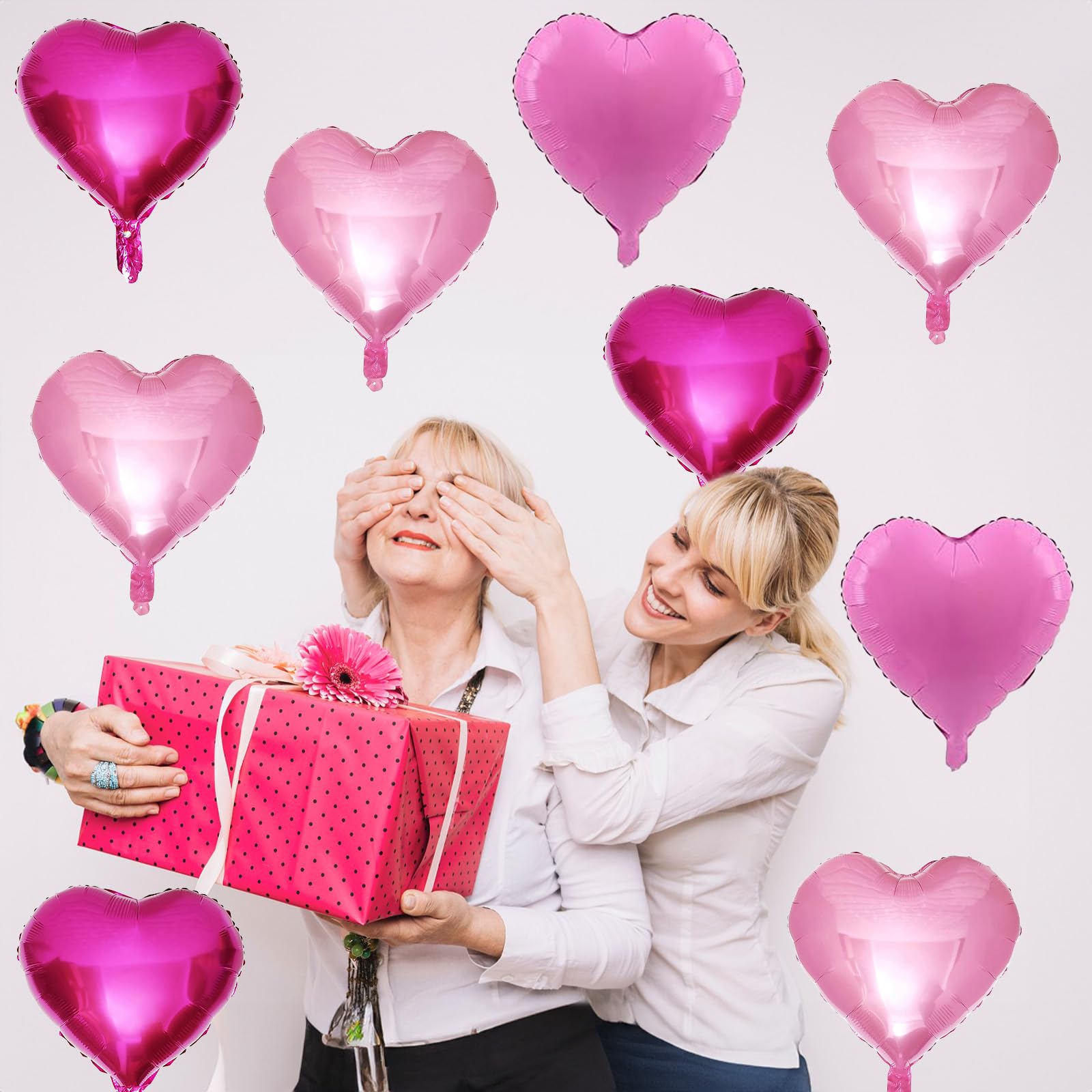 TAOYE Pink Mixed Heart Balloons 18in – 12pc Foil Heart Decorations