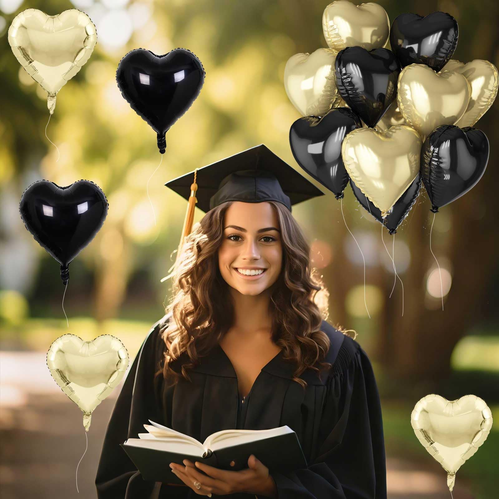 TAOYE Black Gold Foil Heart Balloons – 18 Inch, 10 Pcs (Light Gold & Black Hearts)