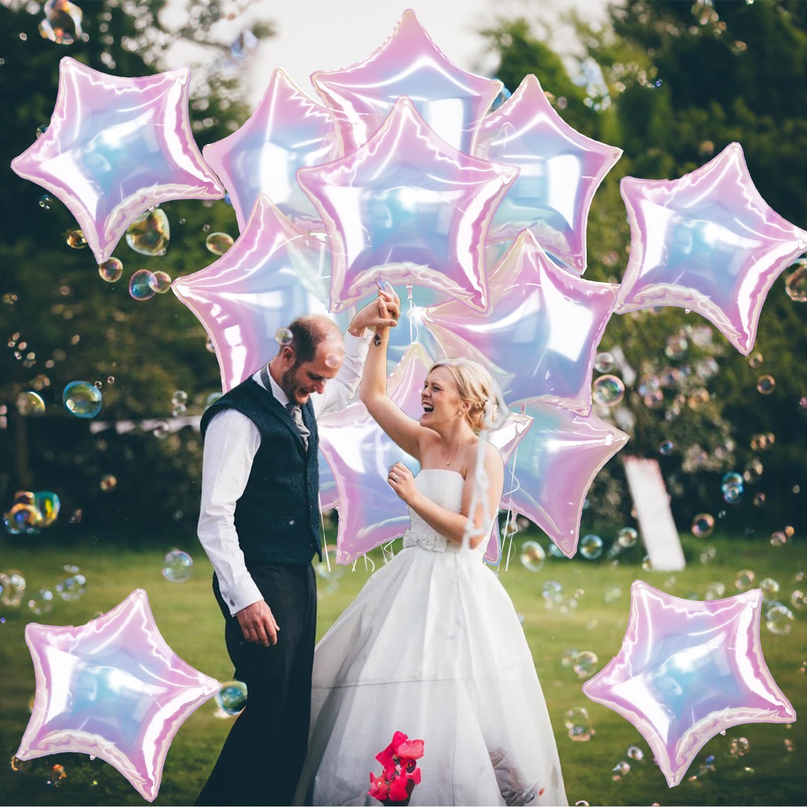 TAOYE Iridescent Star Balloons 18in – 9pc Gradient Crystal Foil Stars for Party Decor