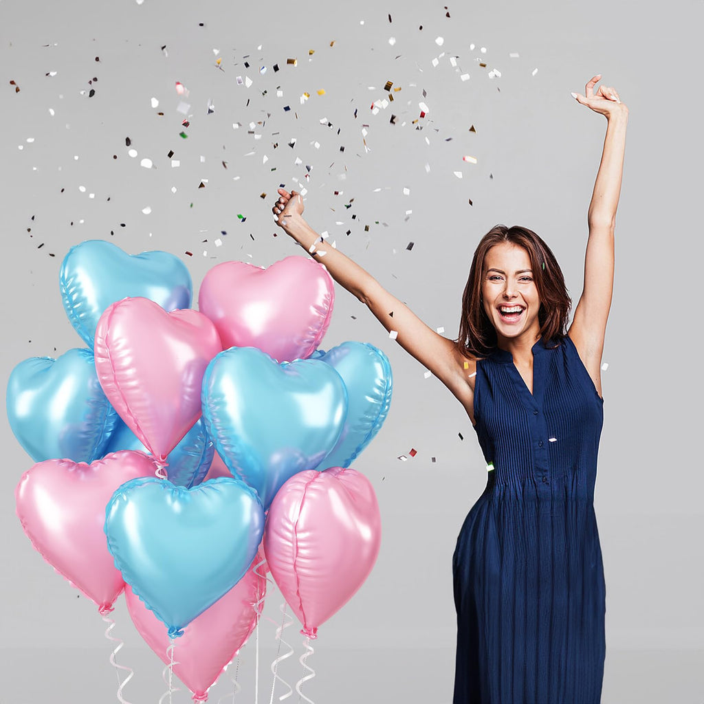 TAOYE Pink & Blue 18-Inch Heart Foil Balloons – Pastel Baby Shower & Gender Reveal Decor