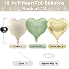 TAOYE Sage Green Gold Heart Balloons - 12 Pack, 18in Heart Foil Decor