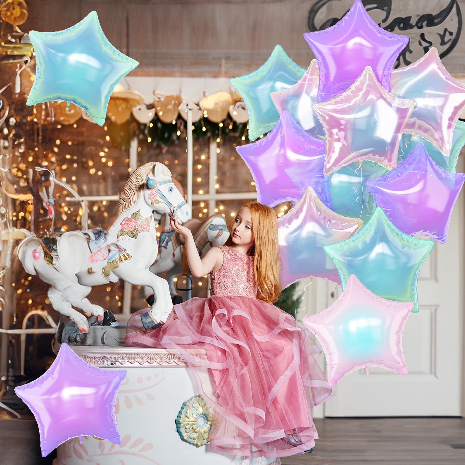 TAOYE Iridescent Star Balloons 18in – 9-Piece Gradient Pink Purple Green
