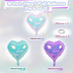 TAOYE Iridescent Heart Balloons – 12Pcs 18in Transparent Crystal Heart Foil Balloons
