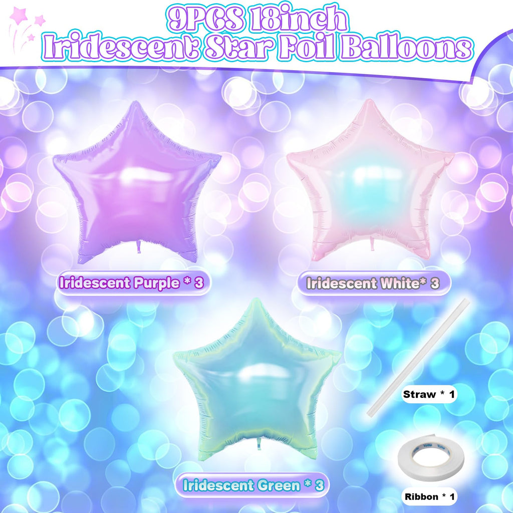 TAOYE Iridescent Star Balloons 18in – 9-Piece Gradient Pink Purple Green