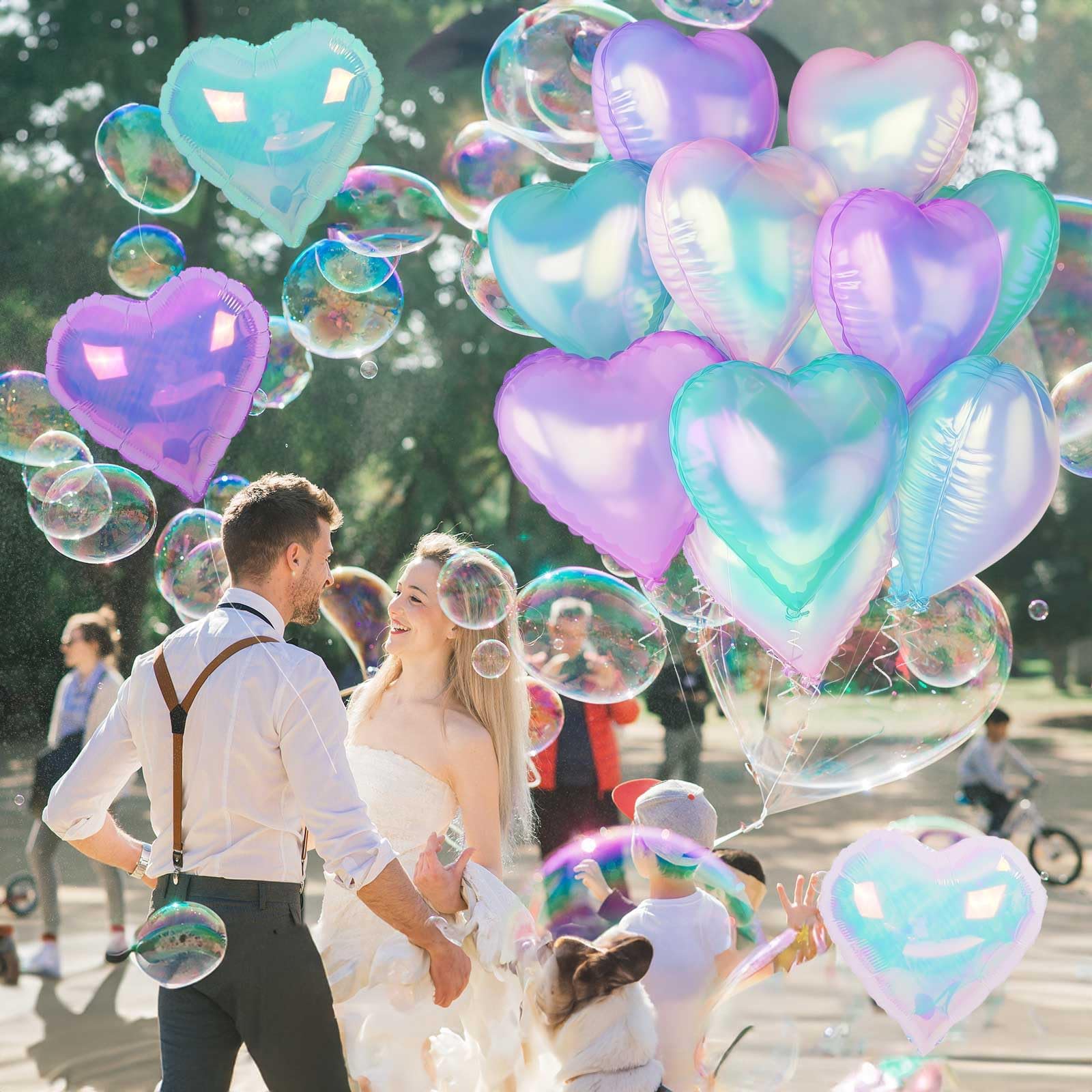 TAOYE Iridescent Heart Balloons – 12Pcs 18in Transparent Crystal Heart Foil Balloons