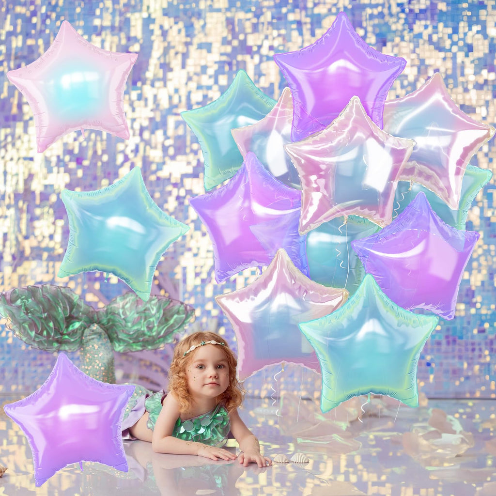 TAOYE Iridescent Star Balloons 18in – 9-Piece Gradient Pink Purple Green