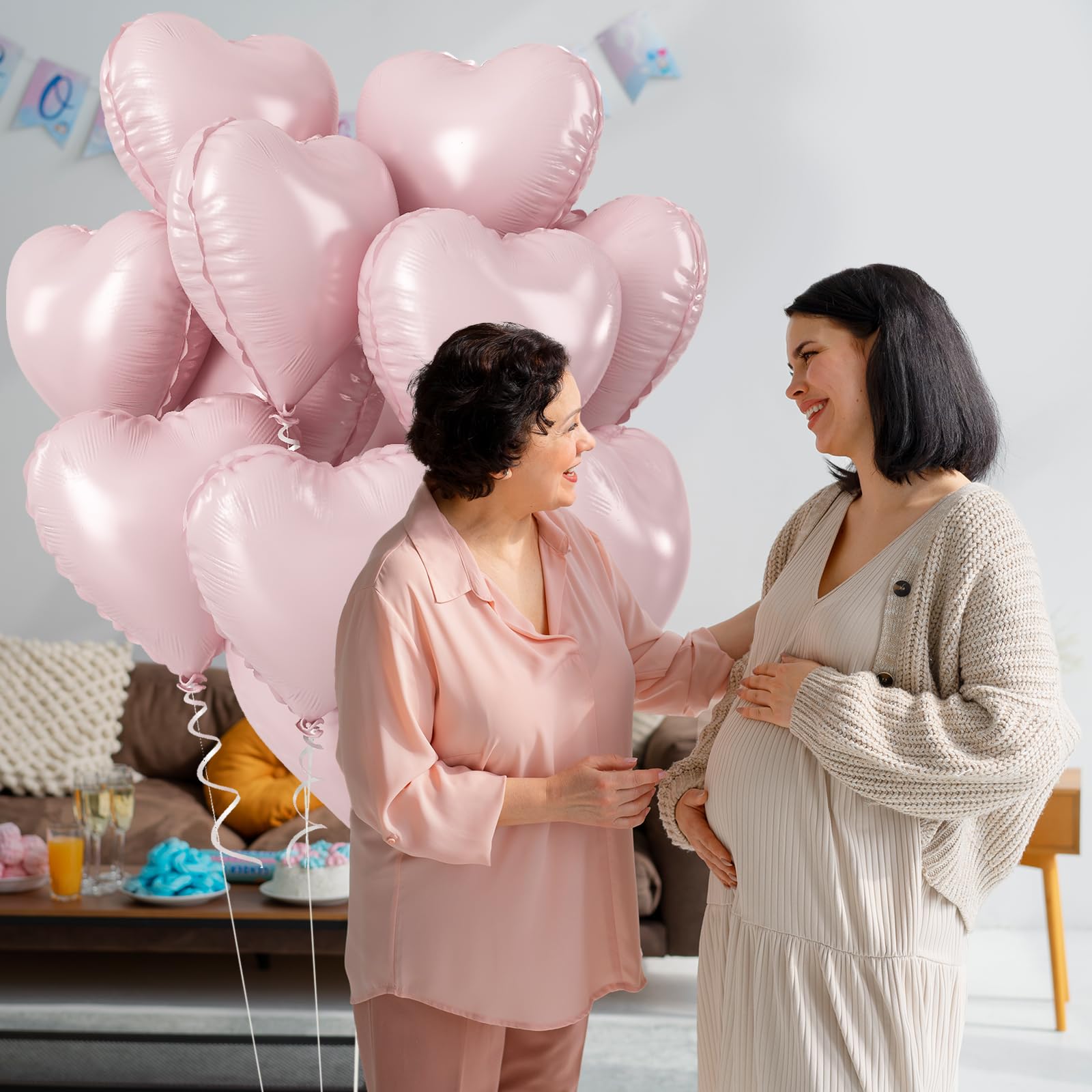 TAOYE Baby Pink Heart Balloons 18-Inch 12-Pack Pearl Mylar Hearts – Birthday, Wedding, Baby Shower