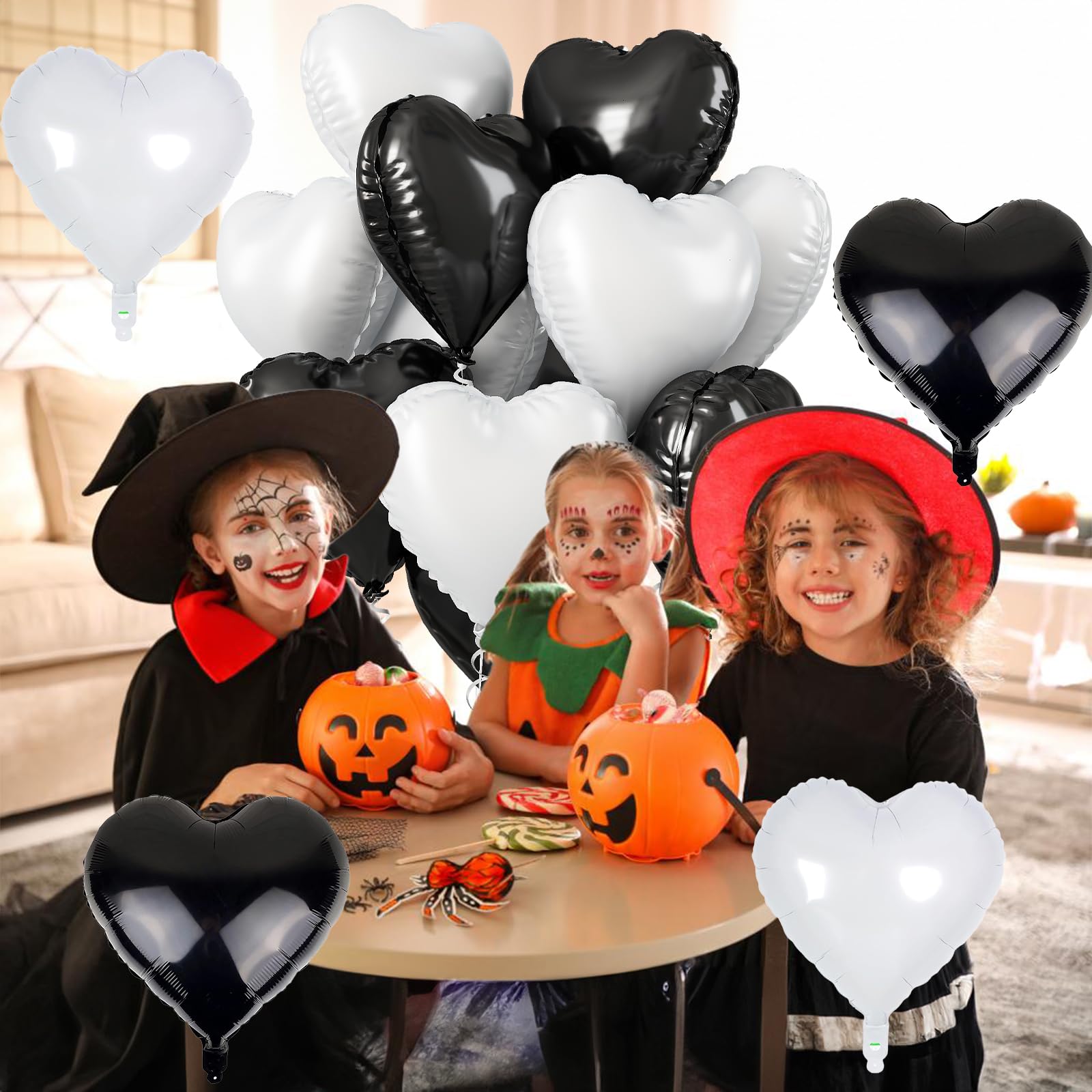TAOYE Black White Heart Balloons – 18-Inch Matte Foil Heart Set for Party Decor