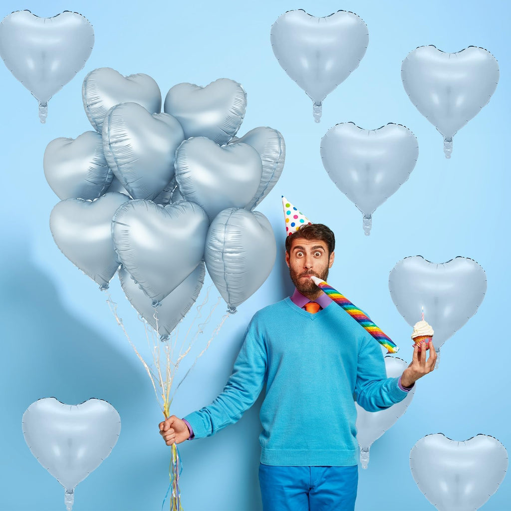 TAOYE Baby Blue Heart Foil Balloons – 18in 10-Pack for Birthday, Baby Shower & More