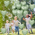 TAOYE Sage Green Heart Foil Balloons — 10-Pack Olive/Light Green Mylar Balloons for Parties