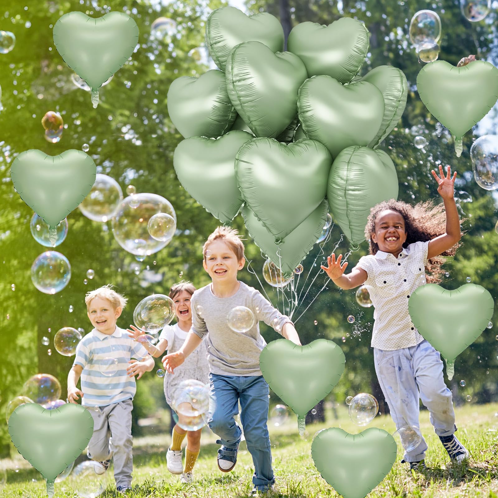 TAOYE Sage Green Heart Foil Balloons — 10-Pack Olive/Light Green Mylar Balloons for Parties
