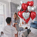 TAOYE Red & Silver Heart Balloons – 18 Inch Foil Hearts, Pack of 10