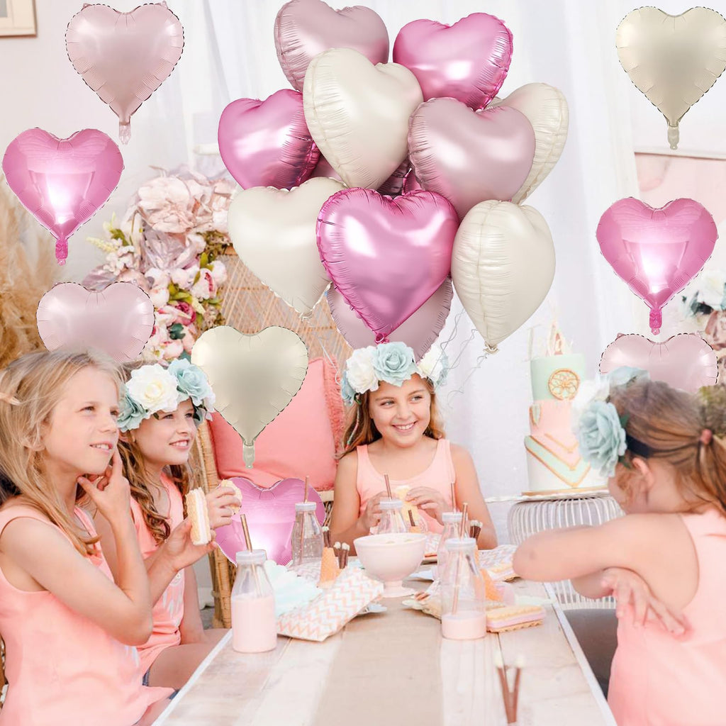 TAOYE Pink White Heart Balloons – 12 Pack 18in Pastel Foil Heart Balloons for Birthday, Baby Shower, Wedding