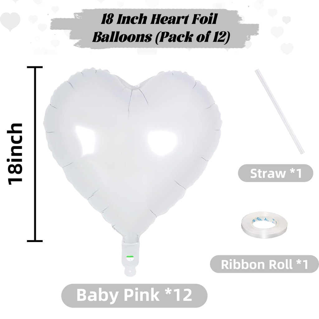 TAOYE White Heart Foil Balloons 18 Inch – 12 Pack for Weddings, Birthdays, Baby Showers