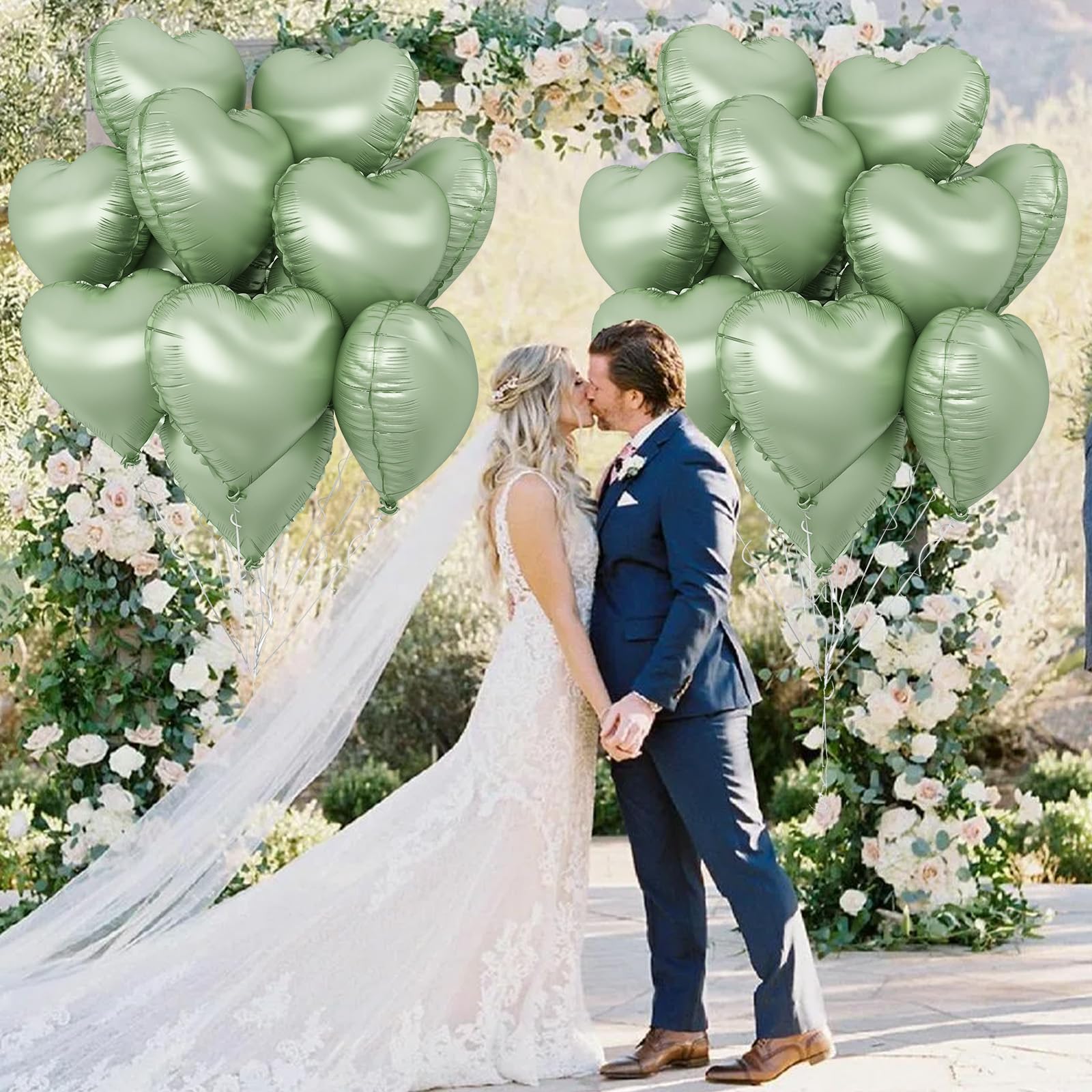 TAOYE Sage Green Heart Foil Balloons — 10-Pack Olive/Light Green Mylar Balloons for Parties